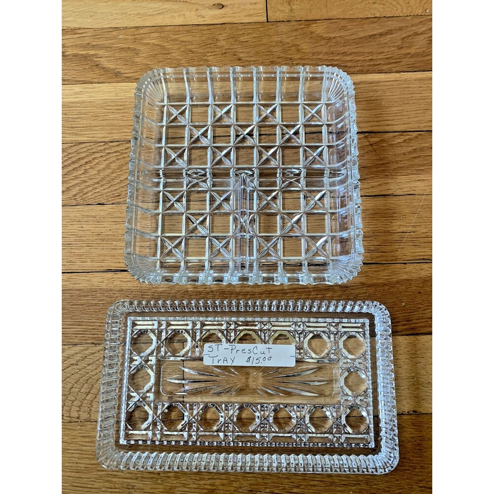 VTG Cut Glass Snack Sandwitch Trays Bohemian Large Heavy Solid (Set Of 2)